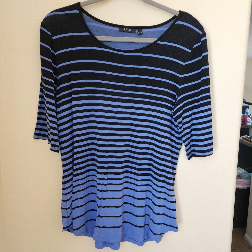 Womens Apt. 9 Scoop Neck Striped Half Sleeve Top Shirt Black Blue Size L So Soft